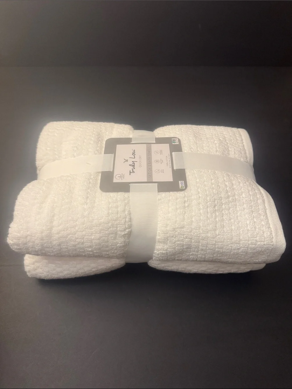 2pc TRULY LOU Quick Dry 100% Cotton Zero Twist Loops Bath Towels - White